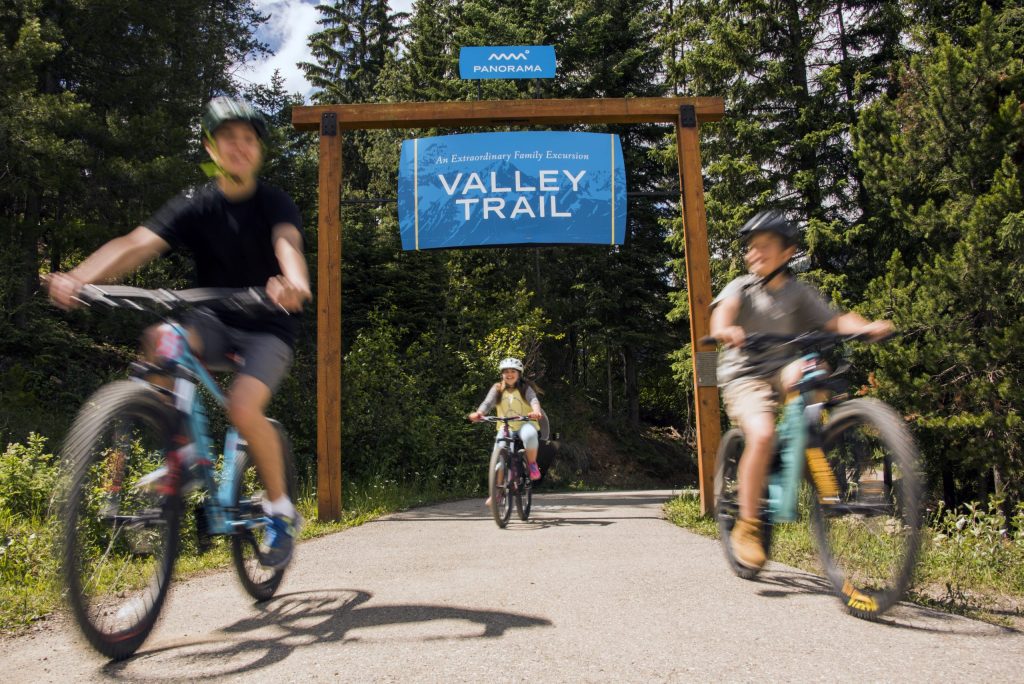 Bikers on the Valley Trail in Panorama Mountain Resort 